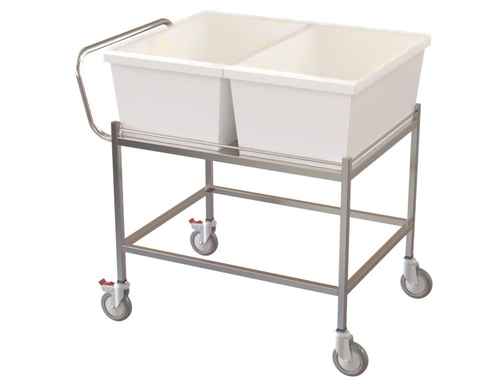 Bin Trolley, SS304, 2xBins(with Lids), 1xShelf(Top), 1xPush Handle, 890x710x1060 (1000 top of tubs)