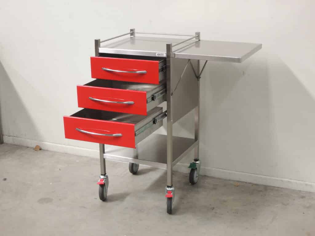 3 drawer red trolley